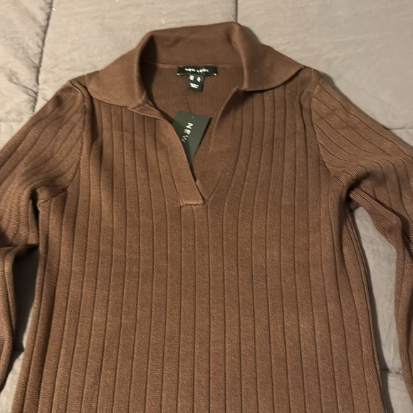 NWT Brown Ribbed Women's collared Sweater - Picture 2 of 4